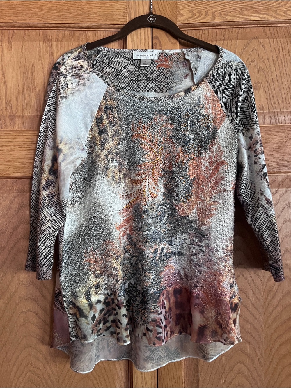 Christopher & Banks Black, White & Rust Patterned Top